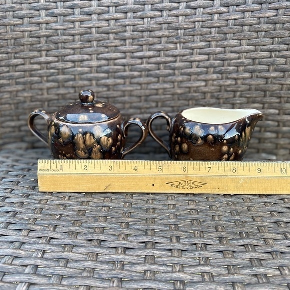 arnels 1970s Ceramic Creamer & Sugar Bowl Set Brown/Orange/Gold Coffee Tea VTG - Picture 8 of 9
